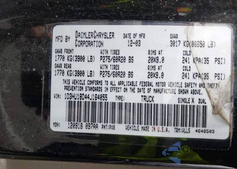 2004 Dodge Ram 1500 Slt/Laramie z USA, uszkodzony, nr VIN 1D3HU18D44J164055